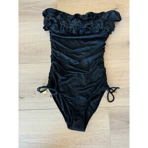 Juicy Couture Black Ruffle Swimsuit Strapless Ties Size L